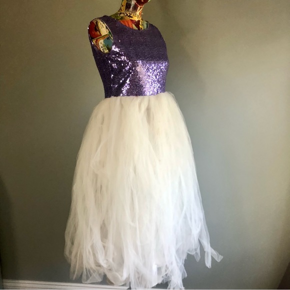 Purple and White Tulle and Sequin Dress Girls Size 14 - Picture 7 of 10
